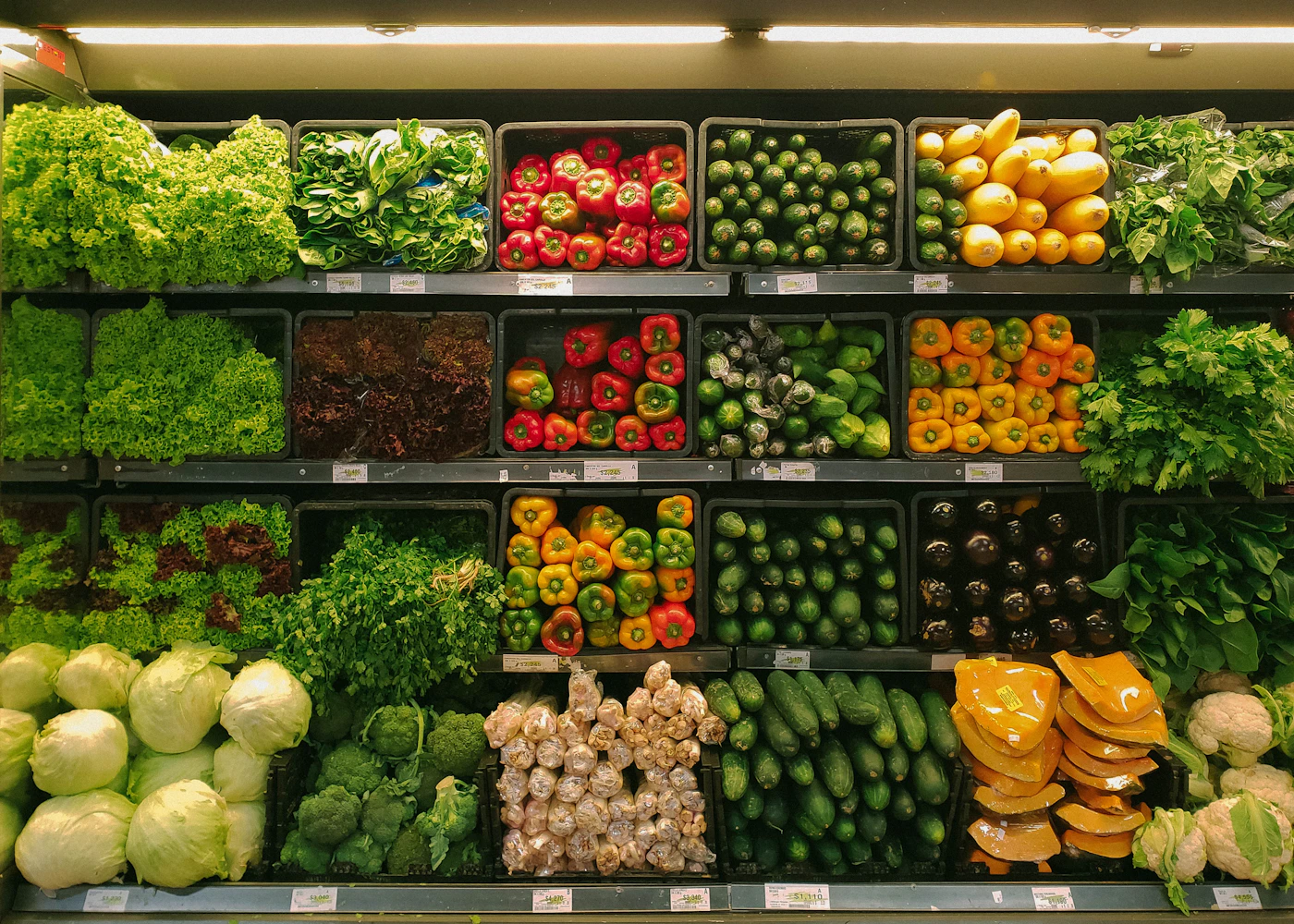 Fresh produce arranged for sale at a market