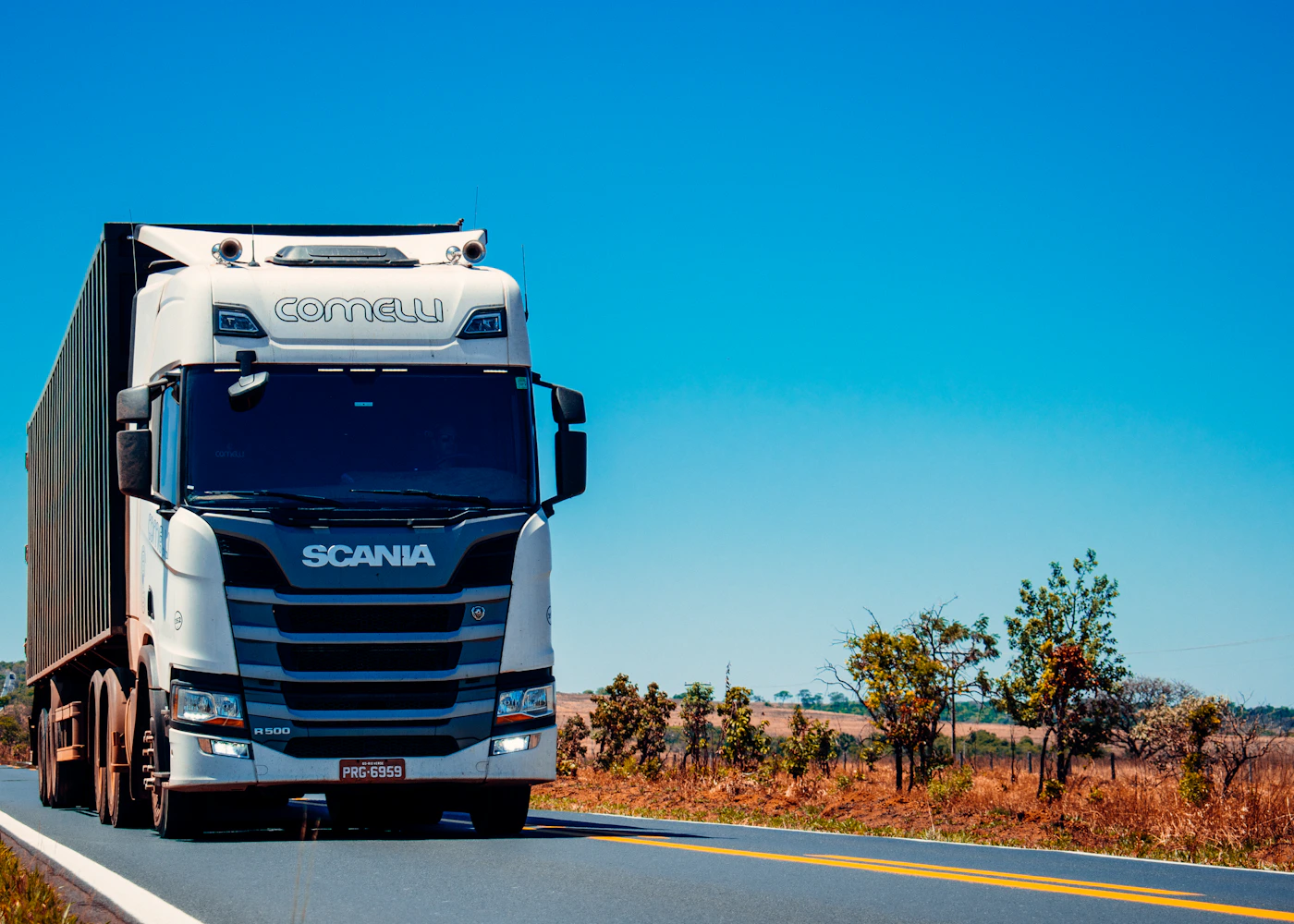 Commercial truck delivering goods